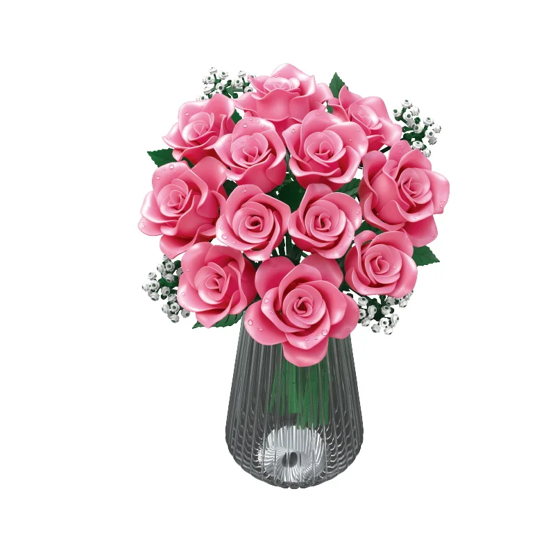 

Pink Rose Model Assembly Toy Home Bouquet Creative Ornament Building Blocks Set Valentine's Day Girl's Birthday Toy Gift