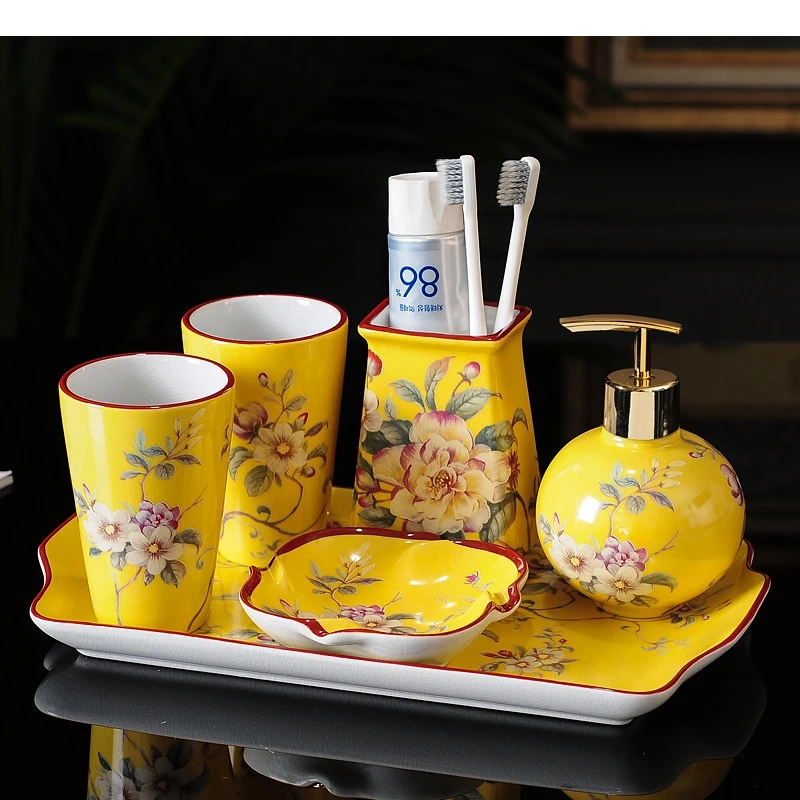 Ceramic Lotion Bottle Soap Dish Bathroom Mouth Cup Toothbrush Holder Tray Decoration Household Aromatherapy Storage