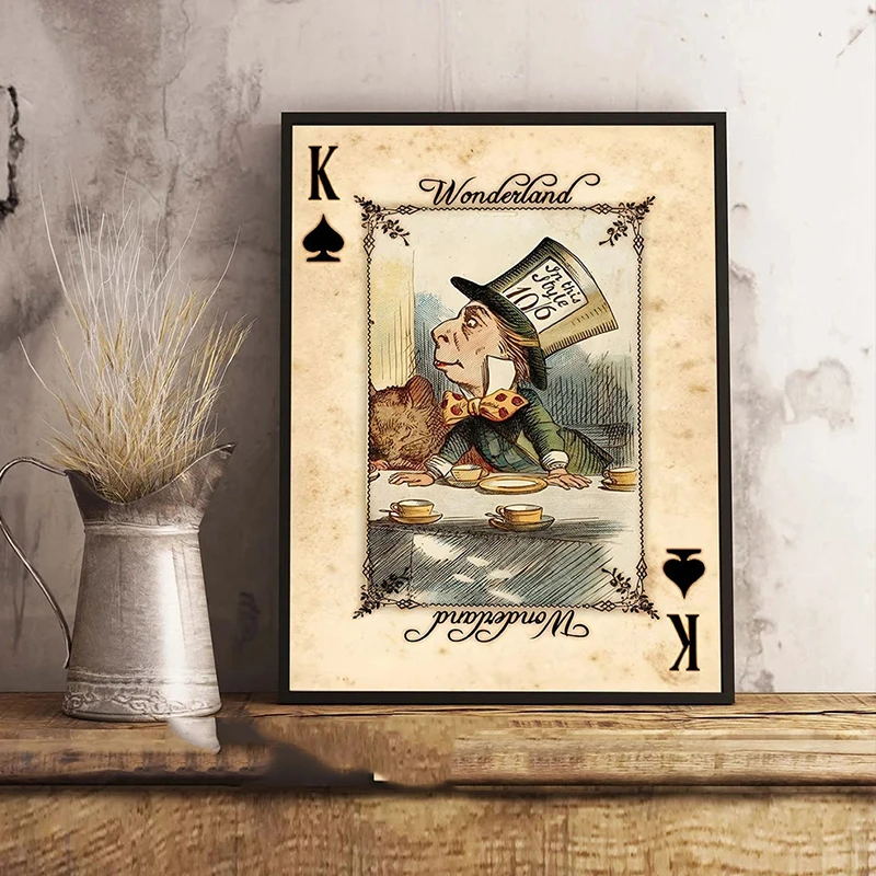 Alice In Wonderland Posters and Prints Wall Art Funny Playing Cards Vintage Canvas Painting For Living Room Home Decor Frameless