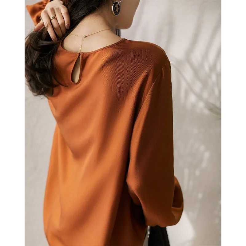 Fashion Solid Color Basic All-match Lantern Sleeve Pullovers T-shirt Autumn Casual Commute O-Neck Loose Tops Women's Clothing