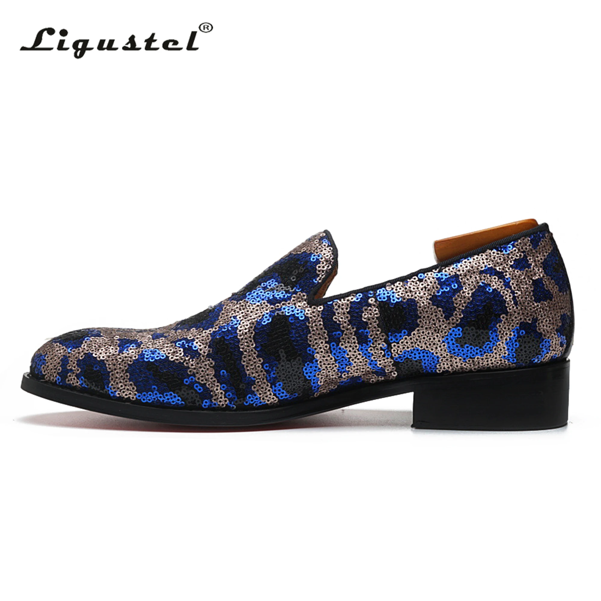 Ligustel Loafers for Men Designer Luxury Casual Shoes Men Formal Slip On Blue Sequin Shoes Fashion Wedding Party Shoe Plus Size