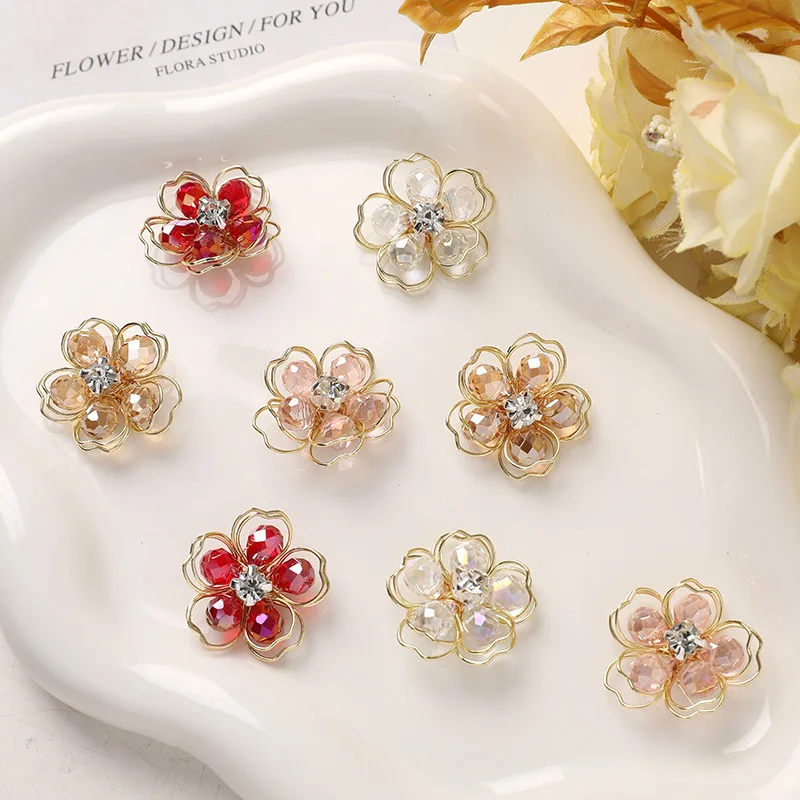 Shoe Charms 1 Piece Double Layer Metal Crystal Flower for Clogs Clear Rhinestone Korean Fashion Lightweight Sparkly Premium DIY