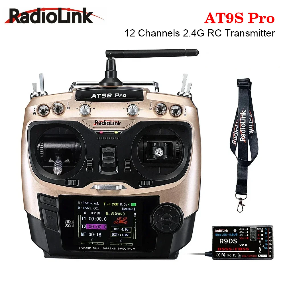 Radiolink AT9S Pro 12 Channels 2.4G RC Transmitter Radio Controller Support Crossfire Protocol with RX R9DS for Fixed Wing