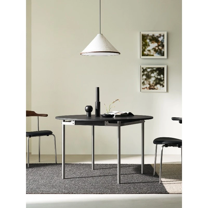 

Round dining table wabi-sabi wind living room black solid wood simple round minimalist table