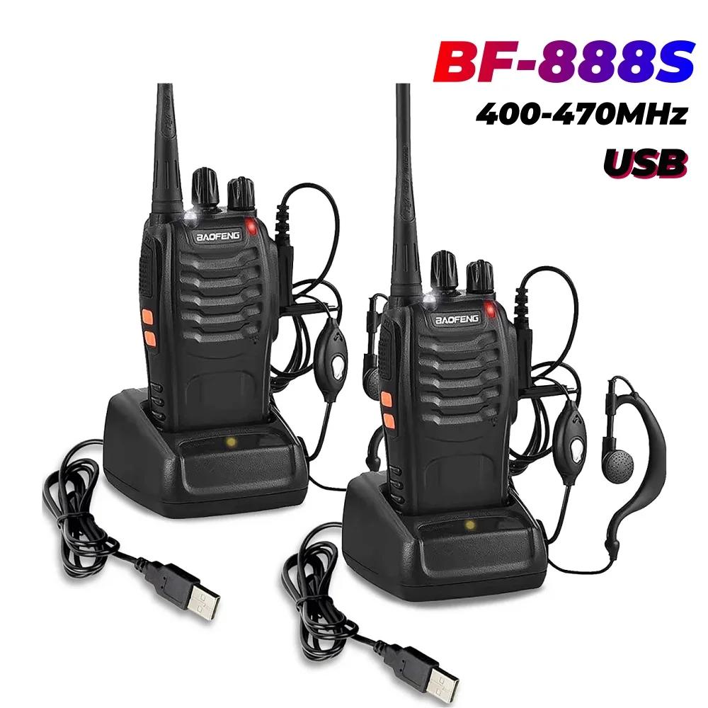 2PCS BaoFeng Walkie Takie BF-888S 5W UHF 400-470MHz Ham Amateur Radio Baofeng 888s VOX Radio with Earpiece For Hunting Hotel