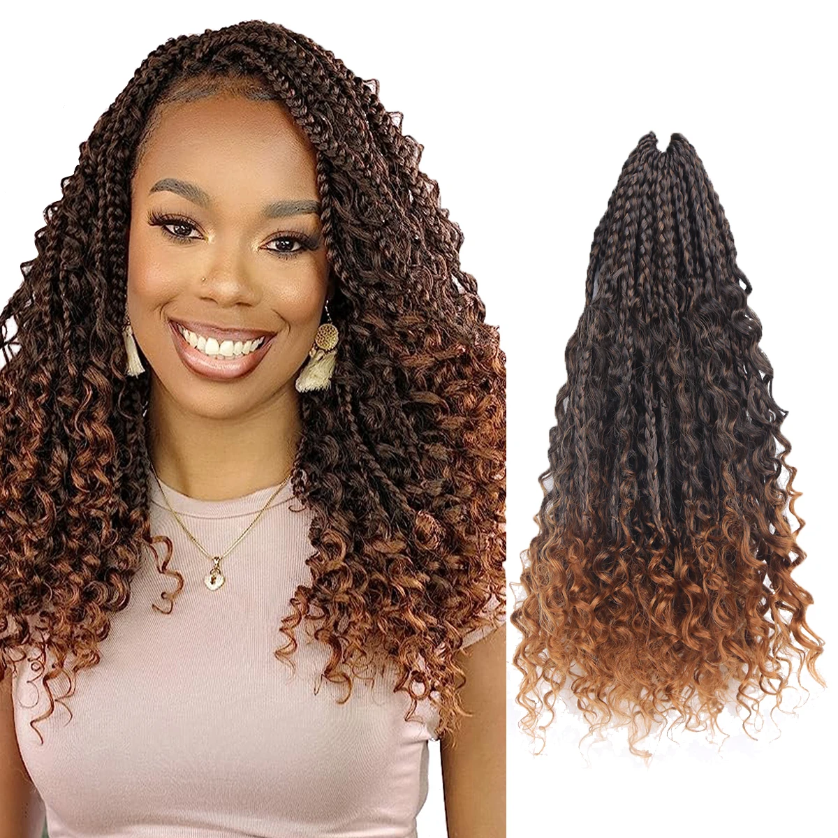 14 24 Inches Crochet Box Braids With Curly Ends Ombre Blonde Goddess Box Braids Crochet Hair 16 Strands