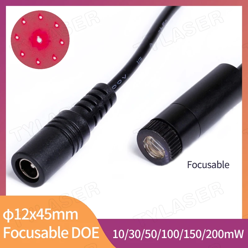 Red 8-point Focus DOE Focusable Locator D12x45mm 650nm Laser Module 10mw 30mw 50mw 100mw 150mw 200mw for Cutting Positioning