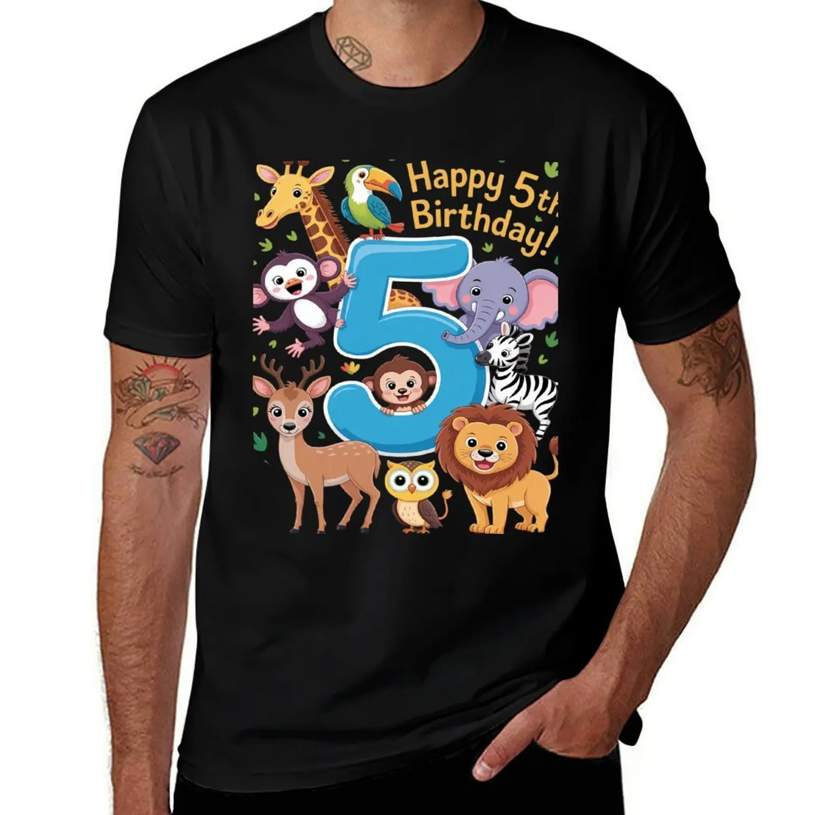

Funny 5th Birthday Gift Cute 5 Years Old Safari Boys Girls T-Shirt summer 2025 plus sizes T-shirt men