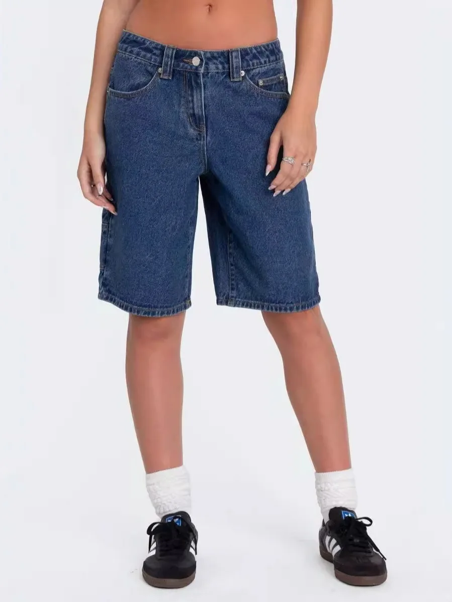 

Свободные модные джинсовые капри, женские повседневные брюки с принтом, удобные пятиточечные тренды синего цвета для поездок на работу