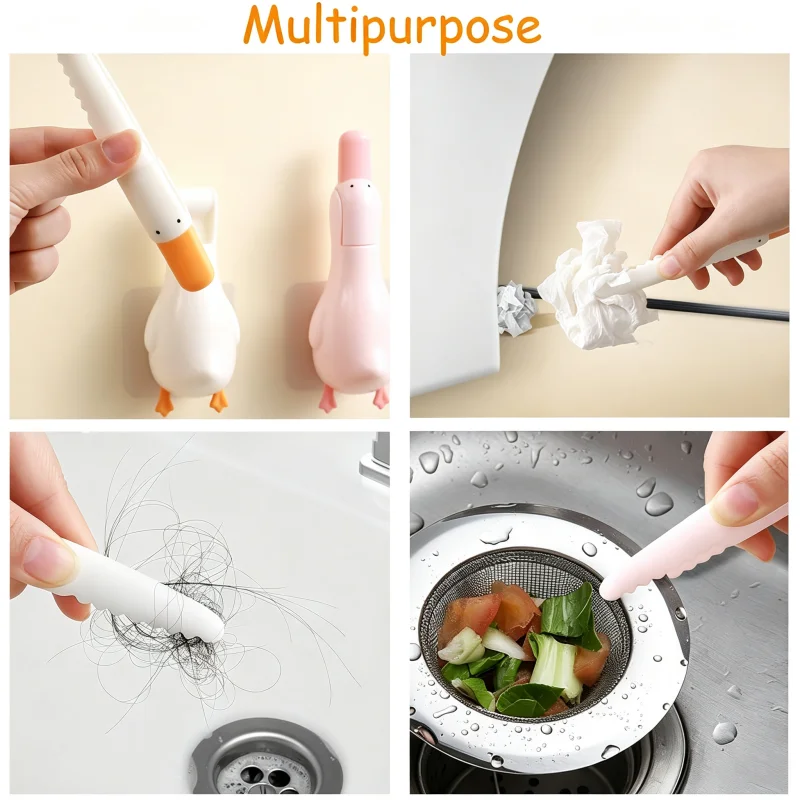 1pcs-Duck-Shaped Double-Headed Design Two-In-One Cleaning Clip Hair Clip Garbage Clip Bathroom Floor Drain Sewer Cleaning Tools