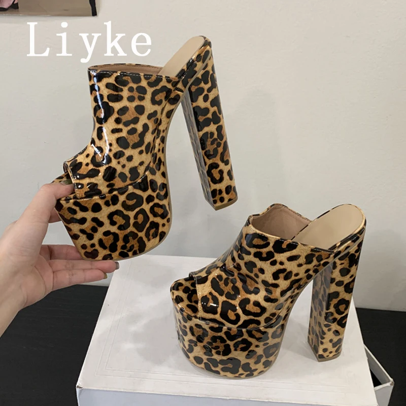 Liyke Runway Fashion 18CM Extreme High Heels Ladies Party Night Club Shoes Sexy Peep Toe Chunky Platform Women Slippers Sandals view 3