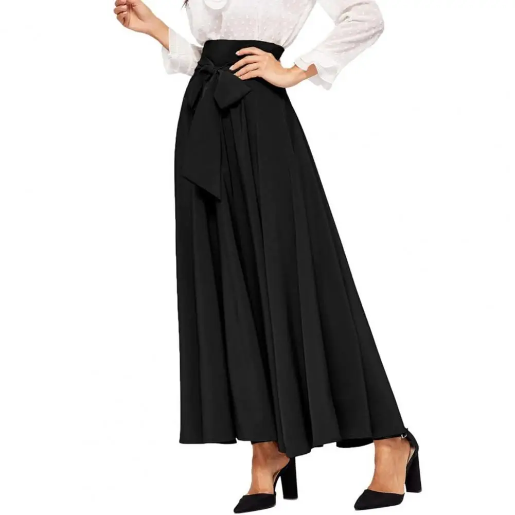 Indoor Outdoor Women Skirt Elegant Lace-up Maxi Skirt with High Waist A-line Silhouette Solid Color Pleated for Women for Spring