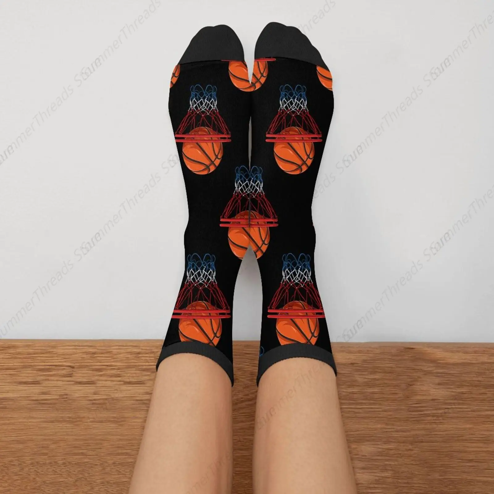 Kaus kaki basket hitam motif api, kaus kaki basket, kaus kaki Crew, baru, modis, untuk pria dan wanita, hadiah