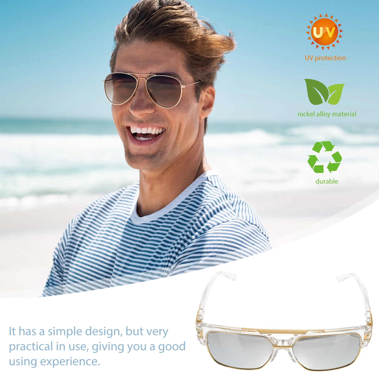 

Stylish Men Sunglasses Metal Uv Protection Lightweight Durable Fashion Outdoor Party Photo Prop For Men Mens Sun Glasses
