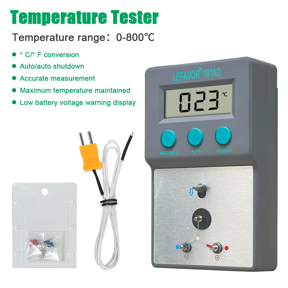 LF191AD Termometr do grotów lutowniczych Tester temperatury 0-800 C z 5-częściowym zestawem czujników bezołowiowych Przełącznik termopary typu K C/F