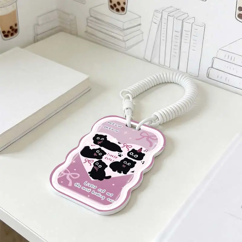 Card Holder for Student Bus/Meal Card Protection Case Stretchable Spring Cord Photo Protector Kpop Photocard Holder