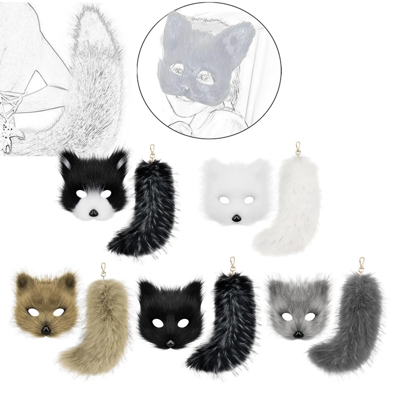 

Набор масок и хвоста Therian, реквизит для косплея, новинка, платье, пушистая маска для рождественского праздника, ночного клуба, карнавала, вечеринки