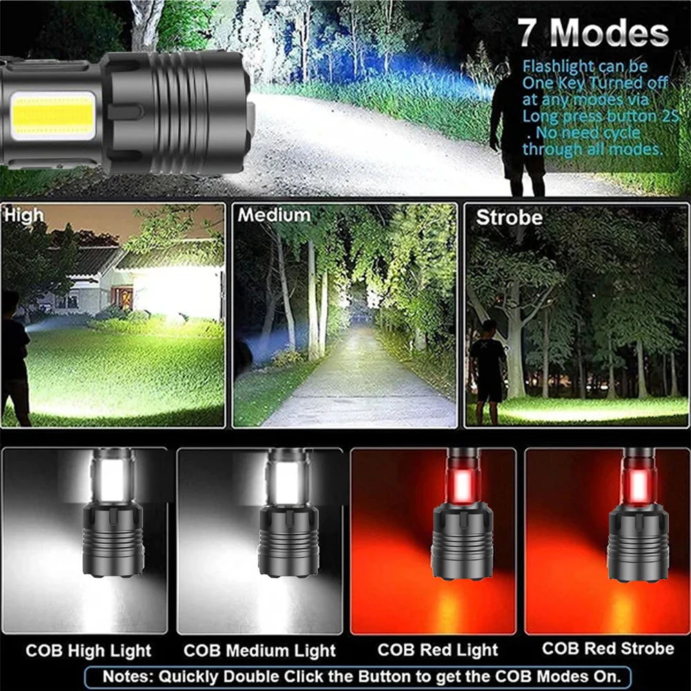 High Power Led Flashlight Super Bright Long Range Torch Rechargeable Ultra Powerful Outdoor Tactical Hand Lamp Camping Lantern