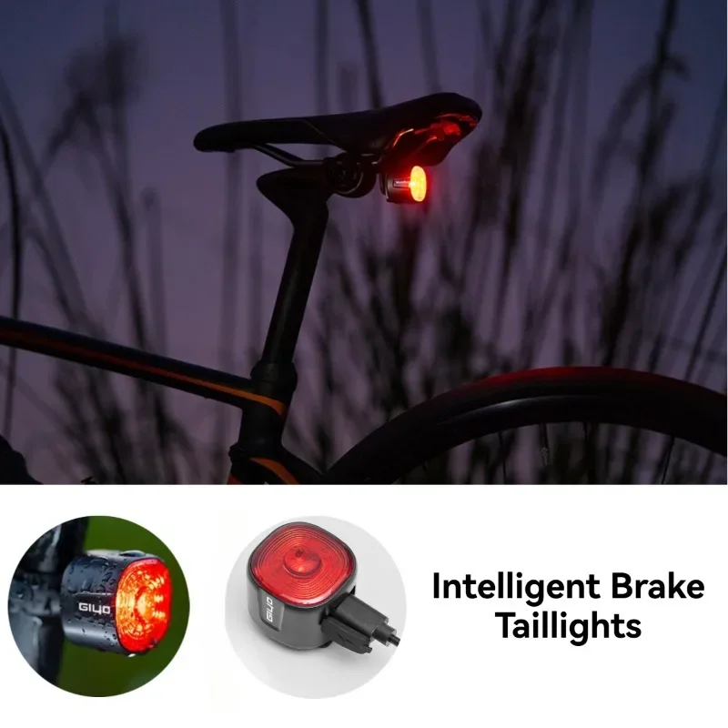 GIYO Bicycle Smart Brake Tail Light MTB Road Bike Auto Brake Sensing Light IPX6 Waterproof LED Warning Rear Lamp Colorful light