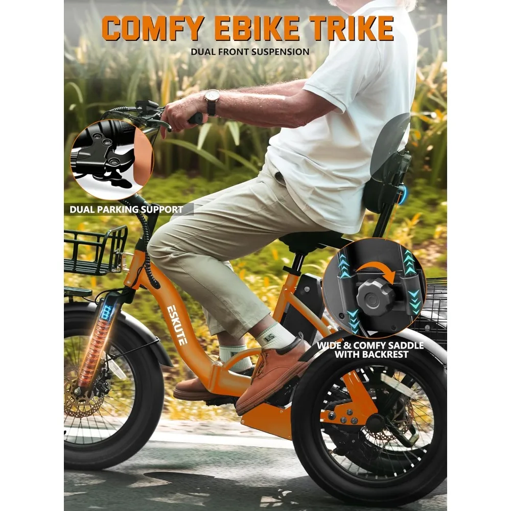 Folding 3 Wheel Electric Bike 1200W Motor 624Wh Battery 18MPH Adult Fat Tire Tricycle image 3