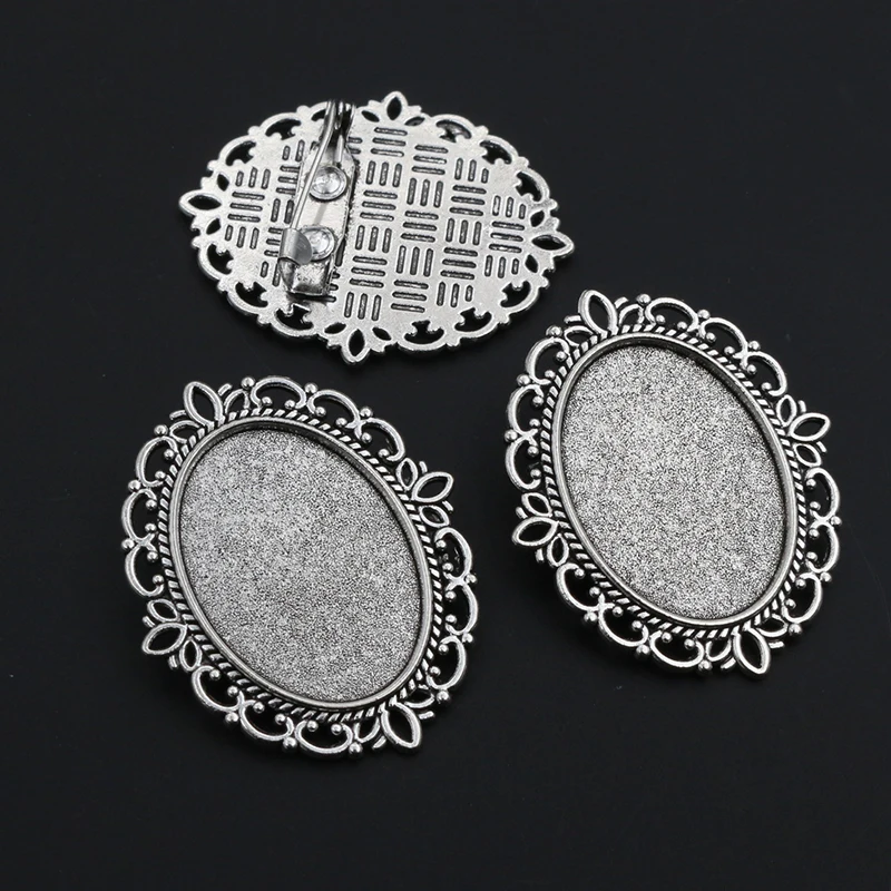 5pcs Antique Silver Plated Brooch Pin Classic Style Cameo Setting Tray