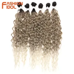 FASHION IDOL-mechones de pelo rizado Afro para mujer, extensiones de cabello sintético Rubio degradado, 24-28 pulgadas, 6 piezas, fibra resistente al calor