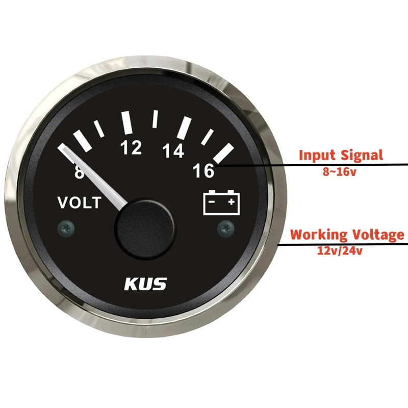 KUS 8-16v Display Volt Meters 52mm Black Voltmeters Voltage Gauges with Red or Yellow Backlight for Car Boat Truck