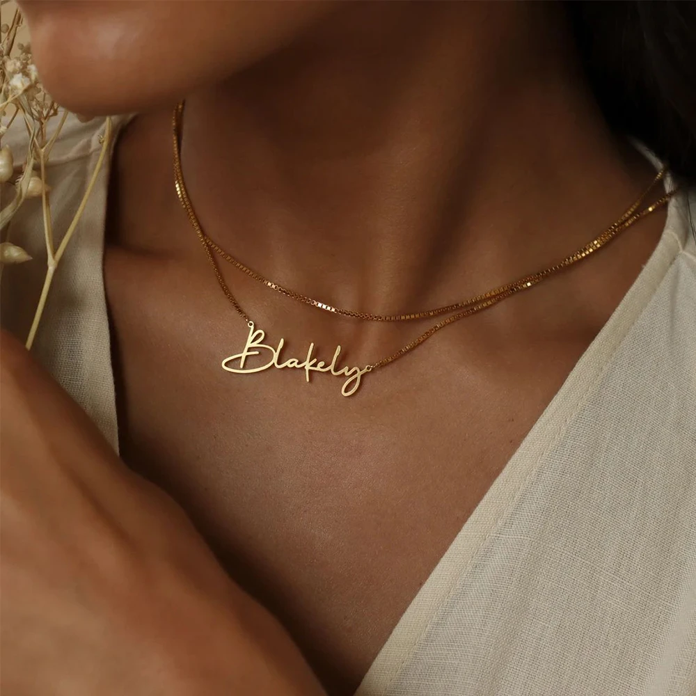 eManco Customized Fashion Stainless Steel Name Necklace Personalized Letter Gold Color Choker Necklace Pendant Nameplate Gift