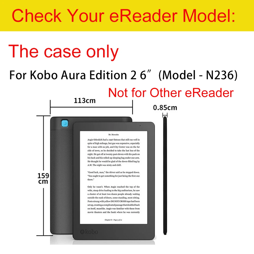 Etui na czytnik Kobo Aura Edition 2 6 cali Odporne na wstrząsy i zarysowania N236 Folio Cover Podszewka z mikrofibry Skóra Automatyczne usypianie/wybudzanie — zdjęcie produktu 2