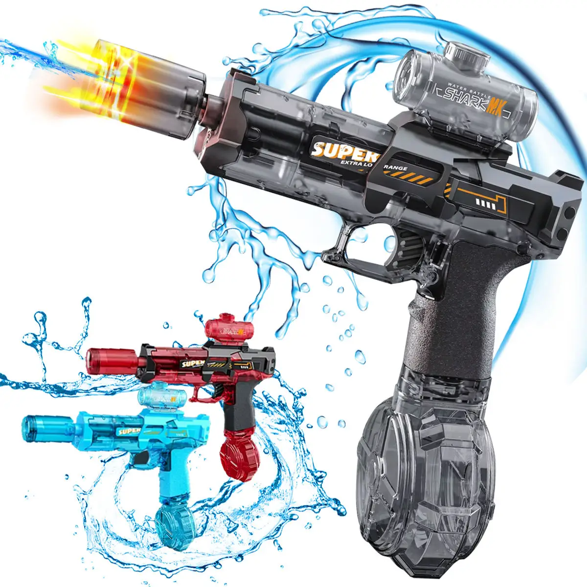 

New Electric Water Gun With light Sprays Flame Effect Continuously High-pressure High-speed Powerful Outdoor Water Gun Toys