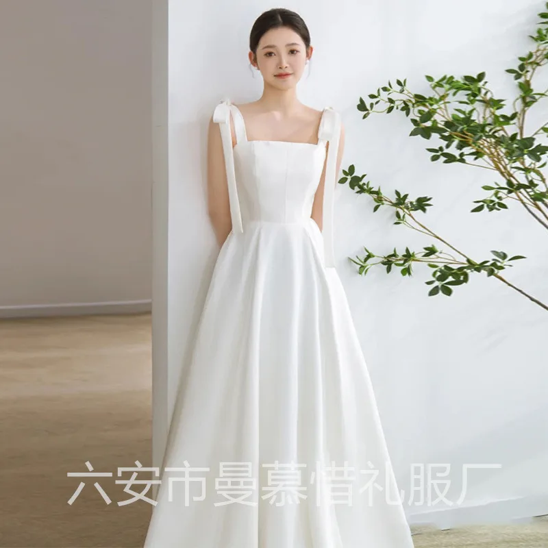 Z27 Strapless wedding dress with certificate, simple bride engagement dress, daily wear