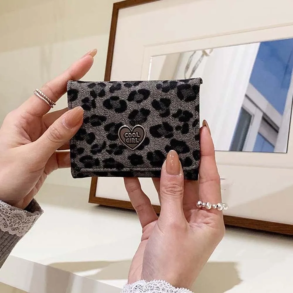 Anti-splash Water Portable Leopard Print Wallet Multiple Card Texture Short Square Purse Mini Retro PU Card Bag Girls
