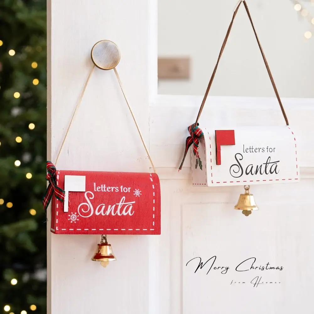 New Wooden Christmas Mailbox Ornament Red White DIY Decor Xmas Post Box Santa Mailbox Party Gift