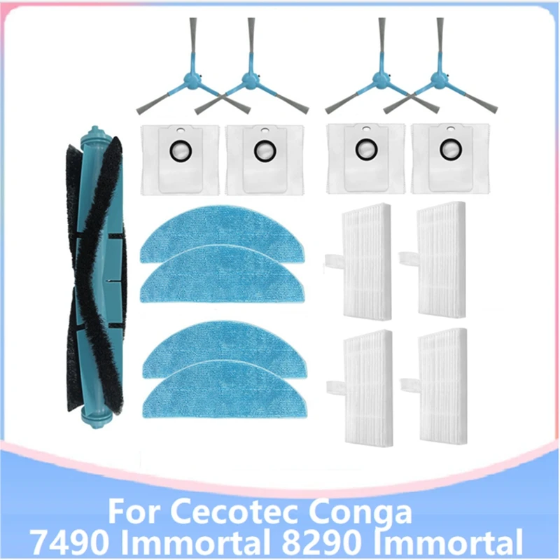 For Cecotec Conga 7490 Immortal / 8290 Immortal Series Vacuum Cleaner Parts Main Side Brush Filter Mop Pads Dust Bag