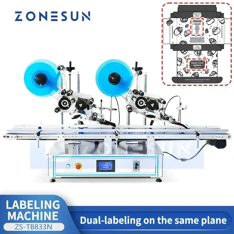 ZONESUN ZS-TB833N Double Heads Flat Surface Square Boxes labeling machine