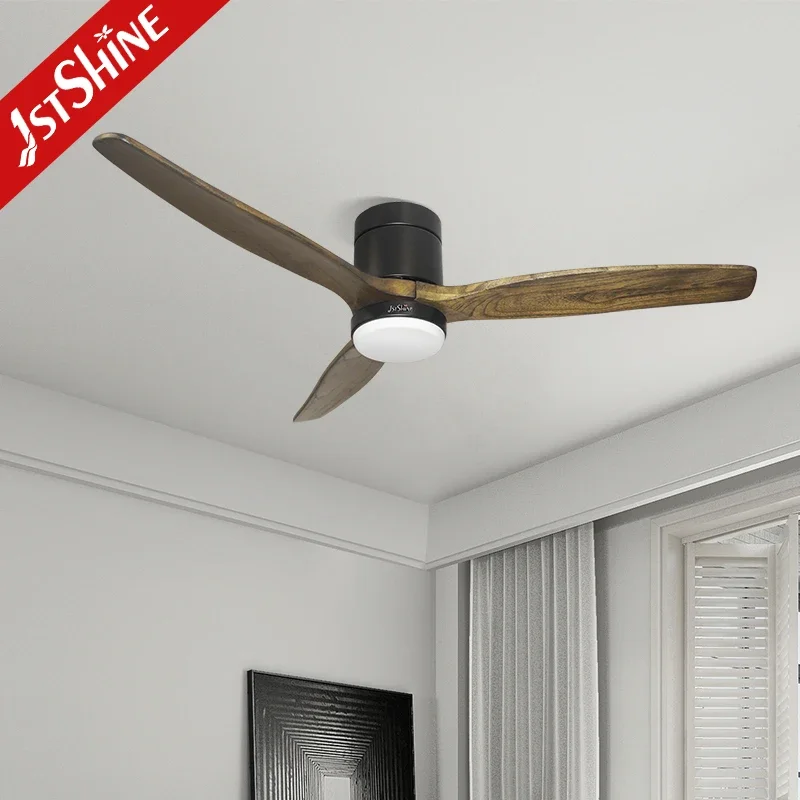 

1stshine LED flush ceiling fan interior wooden blades DC motor LED light remote ceiling fan