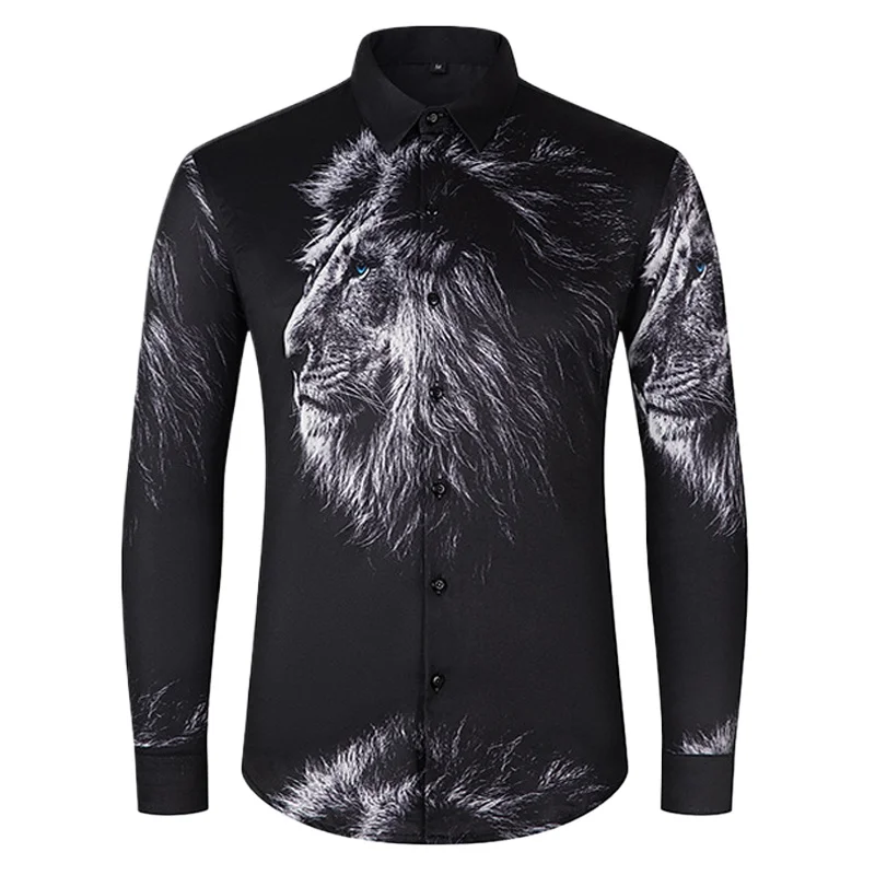 

Luxury Elegant Mens Dress Shirts 2025 Steampunk Lion 3D Print Hi Hop Slim Button Up Shirt Plus Size Party Nightclub Men Clothing