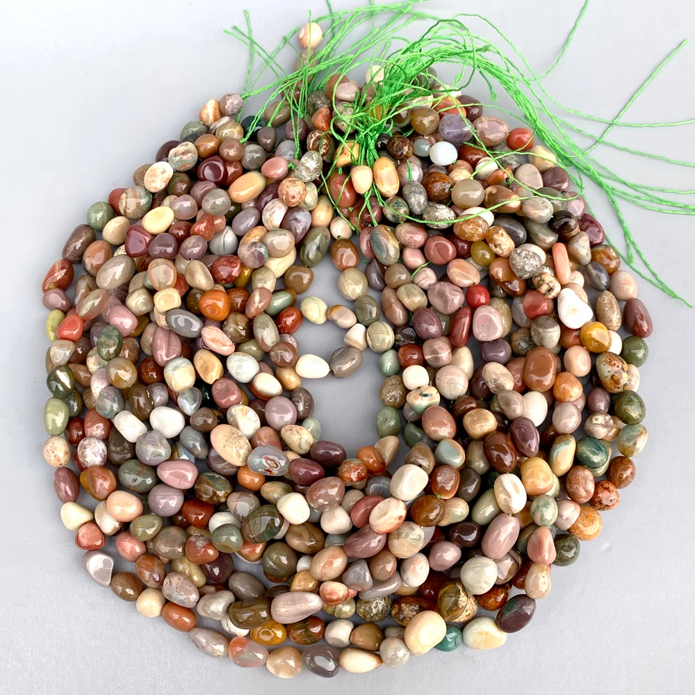 5 Strands Natural Multi Color Jasper Freeform Nuggets Polished Real Gemstone Beads 15