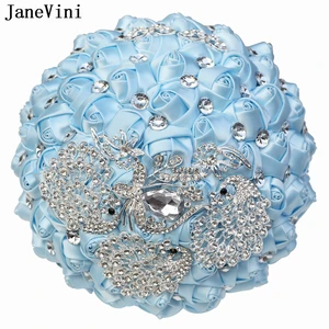 Свадебные букеты jaevini небесно-голубого цвета с серебряными кристаллами, 21 см, алмазная Роза, свадебные цветы для невесты, букеты для детей, Бракосочетание