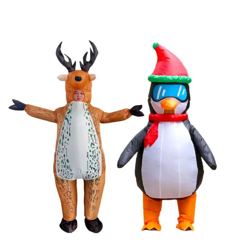 Aufblasbarer Pinguin-/Rentieranzug für Erwachsene mit One-Click-Transformationsparty-Fokus, integriertem Ventilator für schnelles Aufblasen,