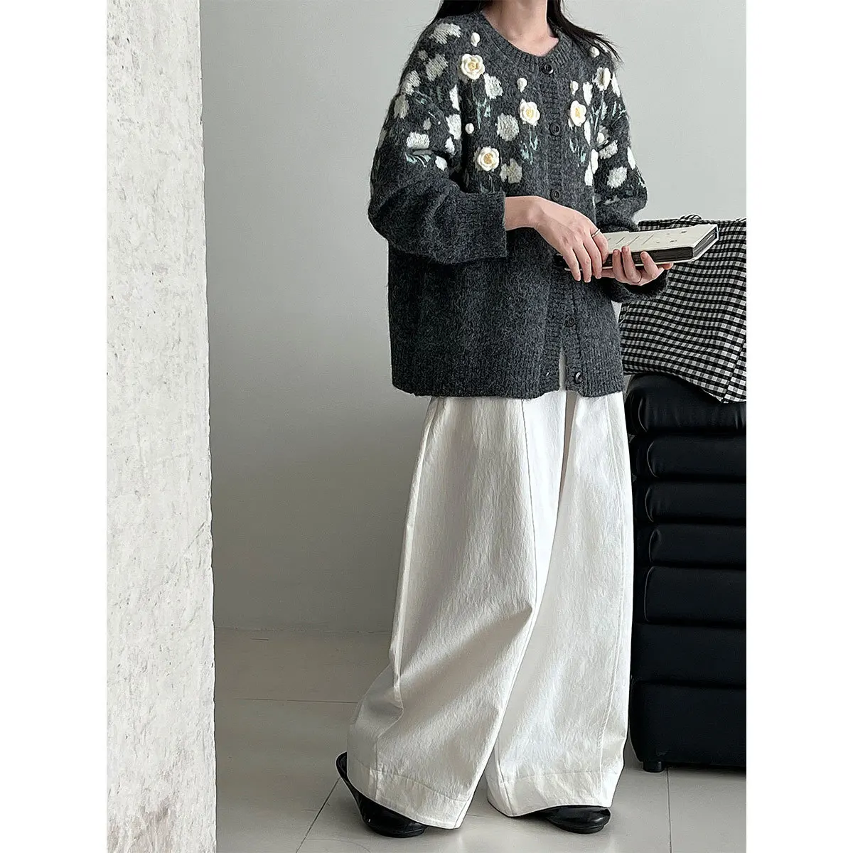 سترة محبوكة مطرزة للنساء، سترة الخريف