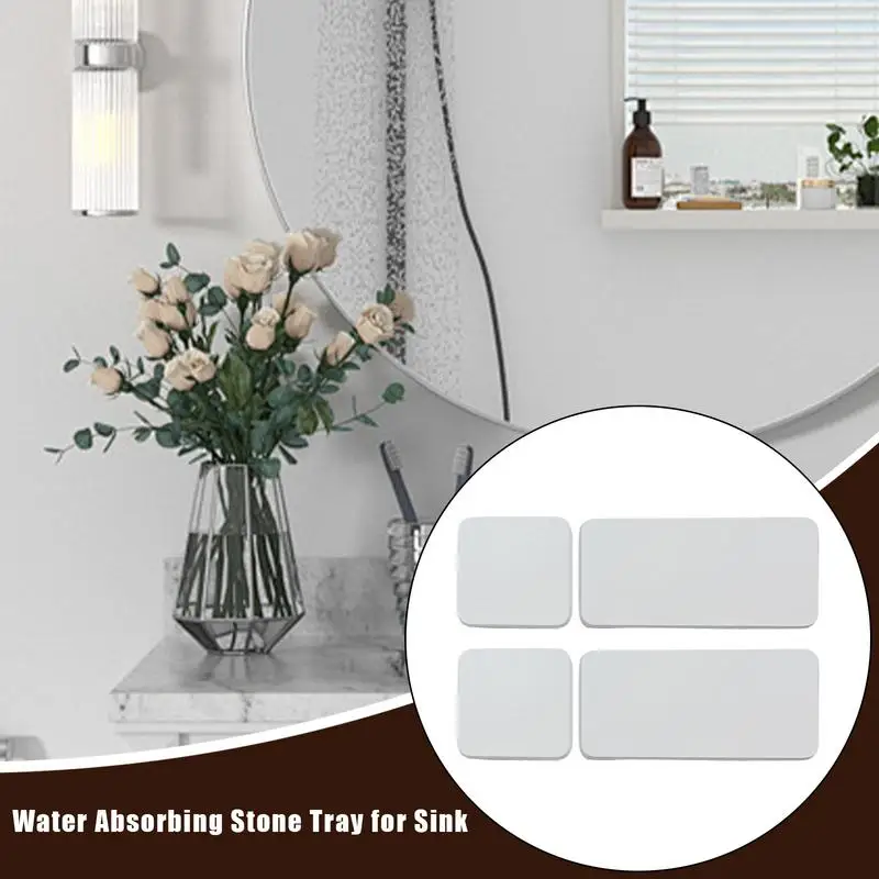 

Water Absorbing Stone Tray Diatomite Stone Sink Tray Coaster 4 Pieces Super Absorbent Faucet Mat Soap Holder Modern Decor