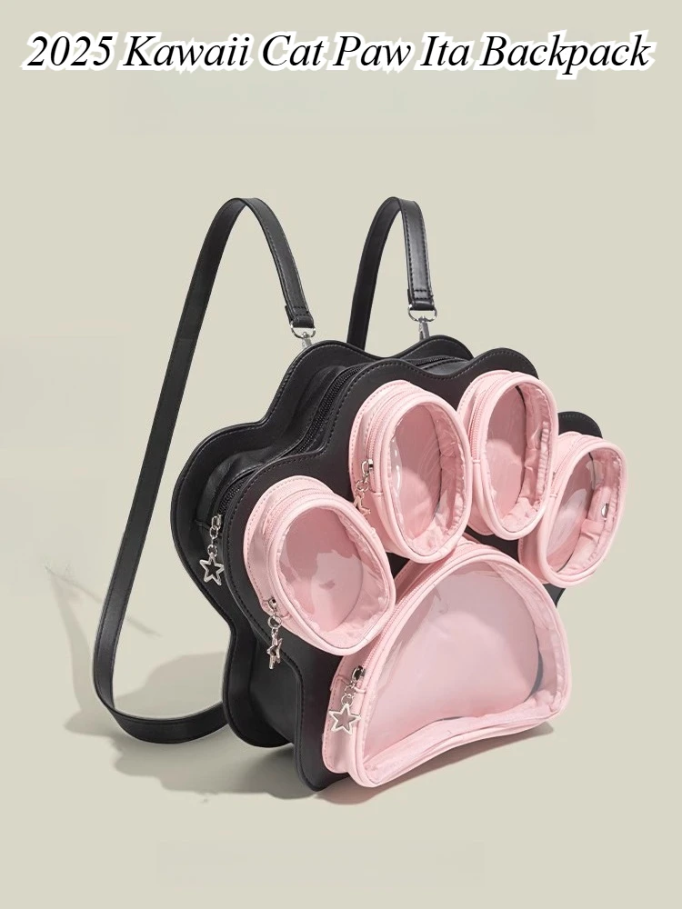 

2025 Kawaii Cat Paw Ita Backpack - Cute Edgy Large Capacity Bag with Multiple Display Layers for Women Students Sweet Cool Style