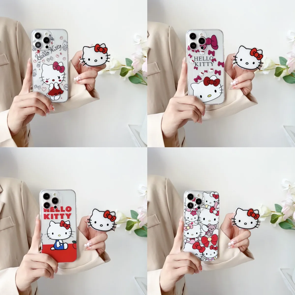For Samsung Galaxy A07 A17 A57 A37 A06 A16 A26 A56 A04E A05 A15 A05s A25 A35 A55 Cute Hello Kitty Case with Holder