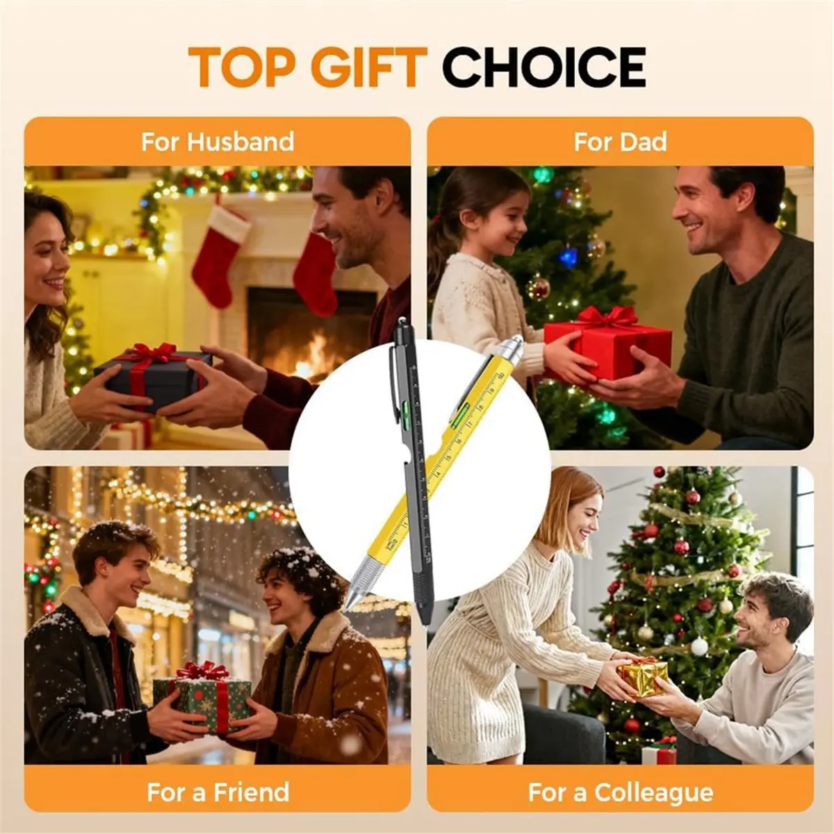 A78I 9-in-1 Multitool Pen with LED Light - Ideal Christmas Gifts for Men, Cool Gadgets for DIYers Black