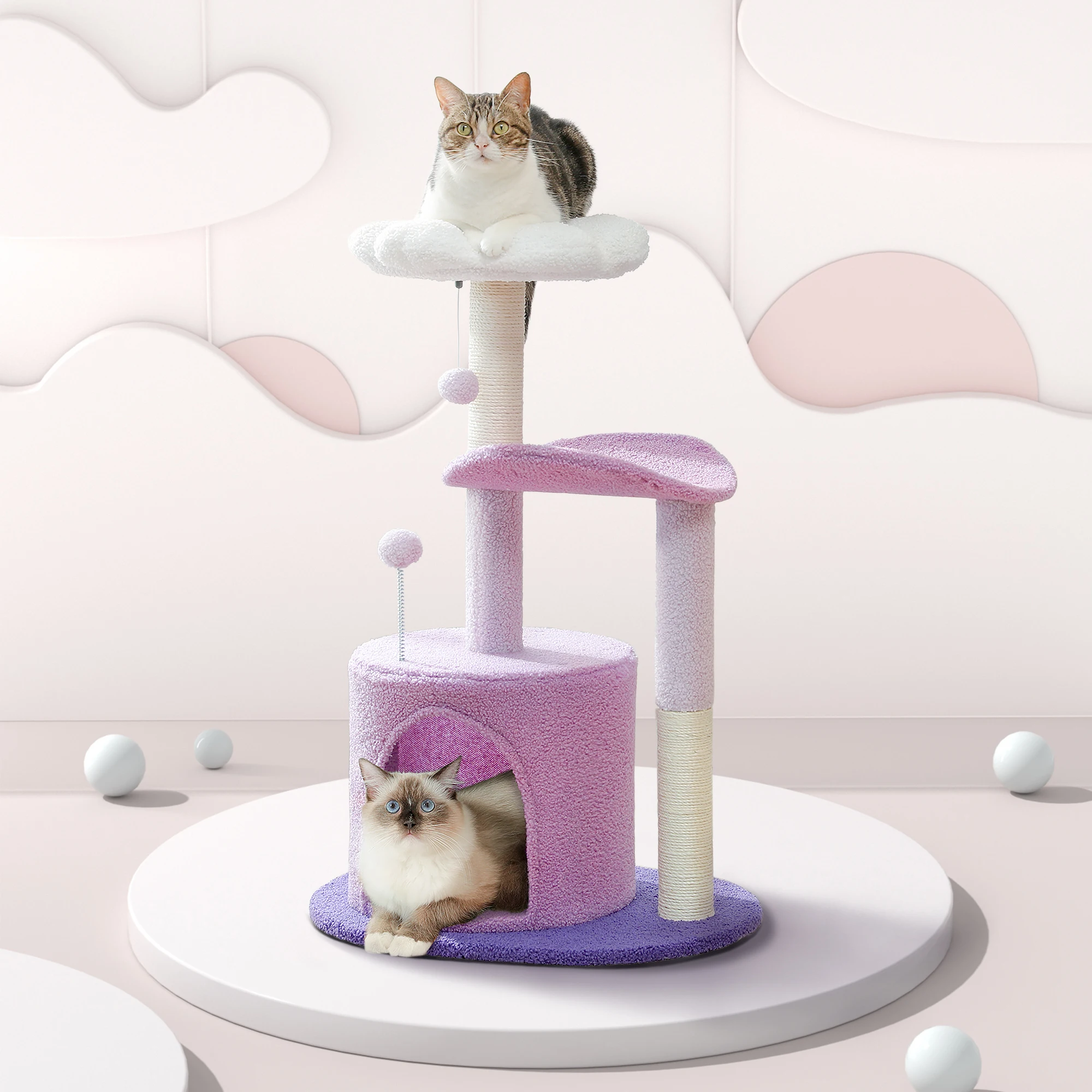 Mordern Cat Tree Scratching Post Cat's House Cute Cactus Scratcher with Condo Nest Pet Play House Furniture