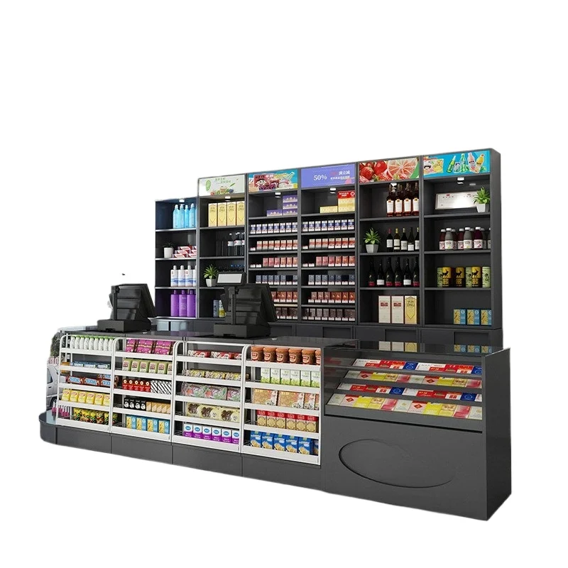 Registrierungsseite für Supermarkt, Convenience-Store, Kombination aus Tabak- und Weinschrank, integriertes Laden-Eckglas