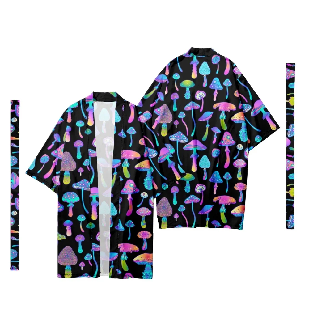 Men's Japanese Long Kimono Cardigan Boys Samurai Costume Kimono Mushroom Pattern Kimono Shirt Yukata Jacket