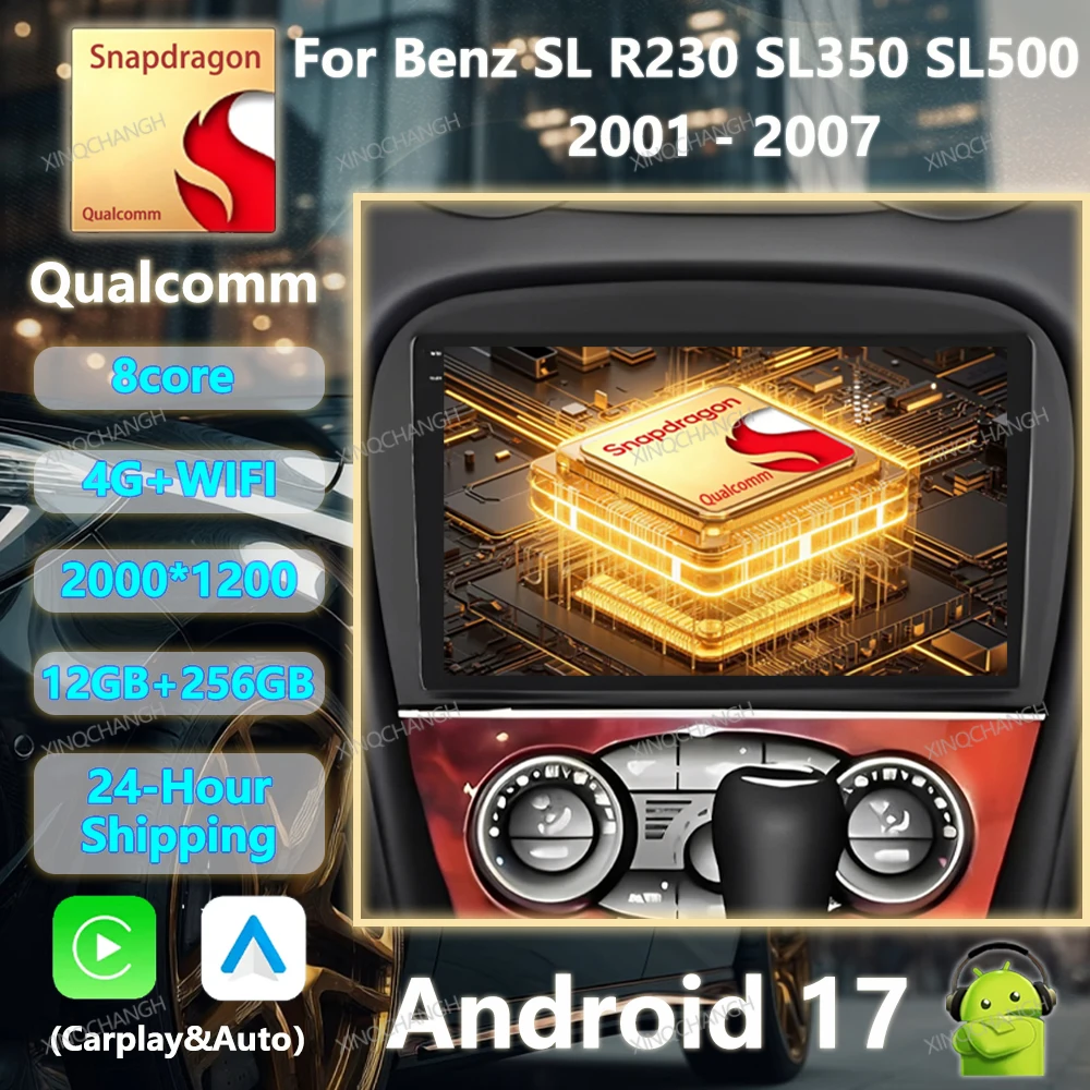 Android 17 Car Radio Carplay Auto For Mercedes Benz SL R230 SL350 SL500 SL55 SL600 SL65 2001 - 2007 Head Unit GPS 4G LTE 5G WIFI