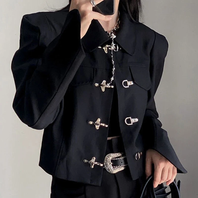 

Black short jacket design sense standing collar long sleeved suit jacket women's jacket top jackets for women 2024